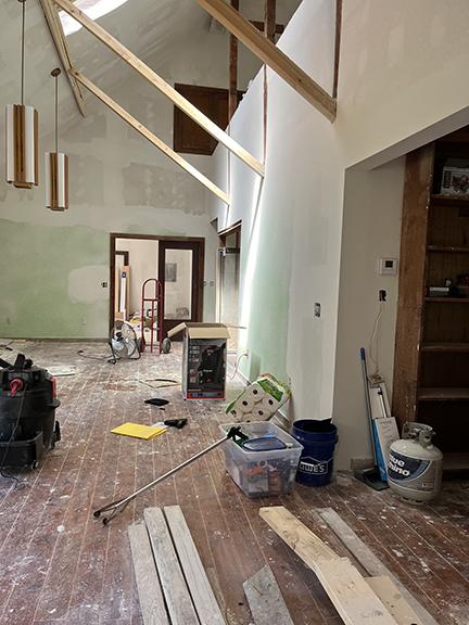 Living room during drywall installation