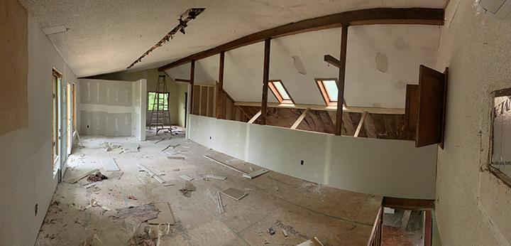 Upstairs room during drywall work