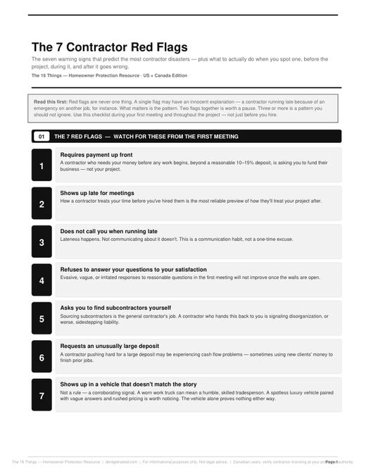 The first page of The 7 Contractor Red Flags