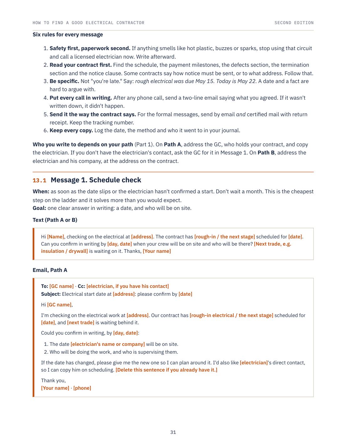 Page 31 of the guide: six rules for every message and Message 1