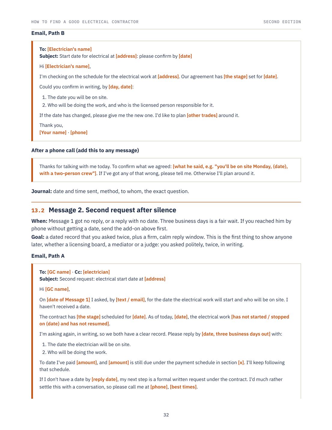 Page 32 of the guide: the rest of Message 1 and the start of Message 2, the second request after silence